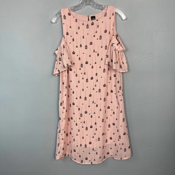 city Streets Bird Cage Pink Cold Shoulder Chiffon Overlay Shift Dress Size 6 - Picture 9 of 11